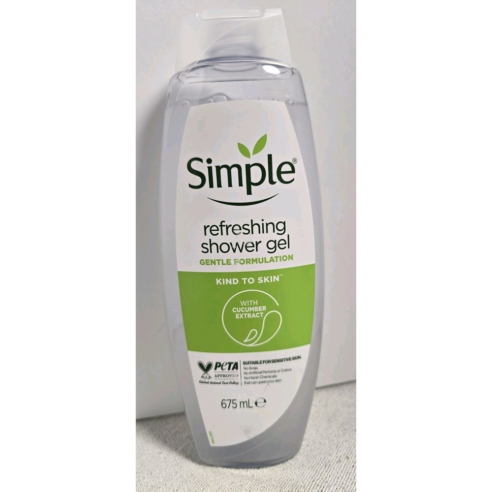 Simple Kind to Skin Refreshing Shower Gel with Cucumber Extract 675ml Made In UK